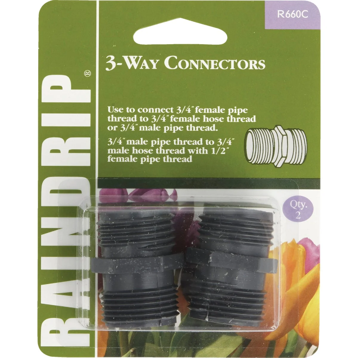 Secure Raindrip 3 4 1 2 In. Tubing 3-Way Threaded Coupling 2-Pack Long-Lasting