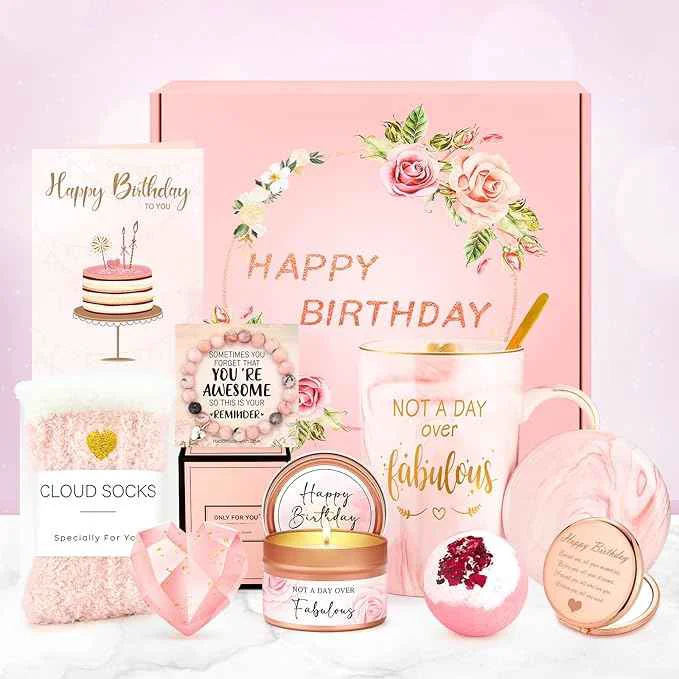 Crafted Birthday Gifts for Women Happy Birthday Gift Baskets for Women Unique Not A Day Over Fabulous Mug Gift ideas Pink Gifts Box Set Presents for Her Friends Mom Sister Wife Coworkers Daughter Aunt Mom
