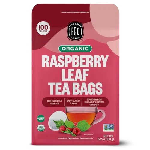 Eco-Friendly Organic Red Raspberry Leaf Tea Bags 100 Count Functional