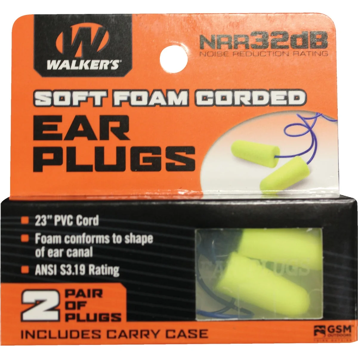 Smart Walker’s Soft Foam Corded Neon Yellow Ear Plugs 2-Pair Practical