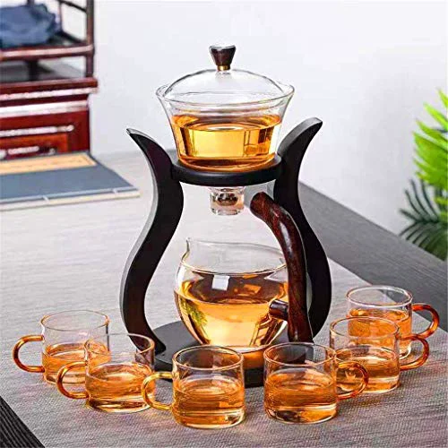 Premium Material Lazy Kungfu Glass Tea Set Semi Automatic Drip Rotating with Infuser Glass Teapot Set Clean