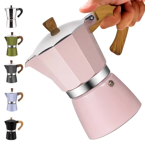 Verified 6 Cup Aluminum Moka Pot Classic Stovetop Espresso Coffee Maker 300ml 10oz Coffeemaker Percolator Mocha Pot Greca Coffee Maker Cafe Makers for Italian and Cuban Café Brewing Pink Traditional