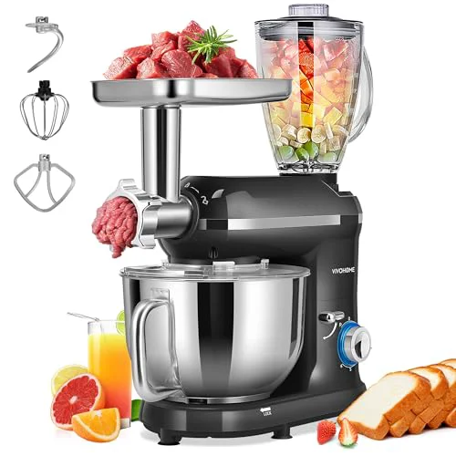 Premium 3-in-1 Stand Mixer 6-Quart Tilt-Head Mixer 10 Speeds Black Dependable