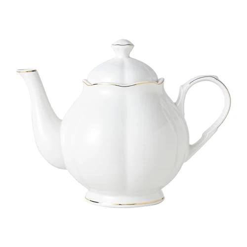 Quality 34oz White Porcelain Teapot with Gold Trim Minimalist