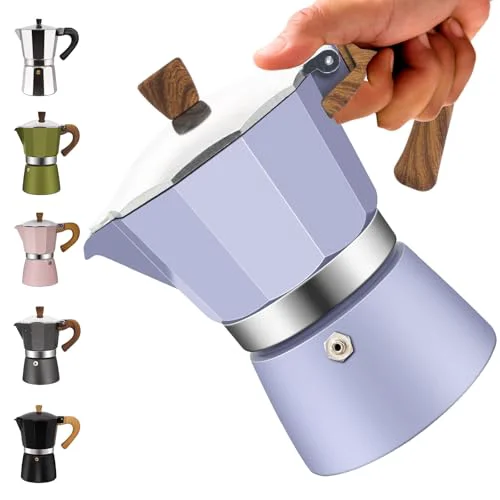 Soft 6 Cup Aluminum Moka Pot Classic Stovetop Espresso Coffee Maker 300ml 10oz Coffeemaker Percolator Mocha Pot Greca Coffee Maker Cafe Makers for Italian and Cuban Café Brewing Purple Quality