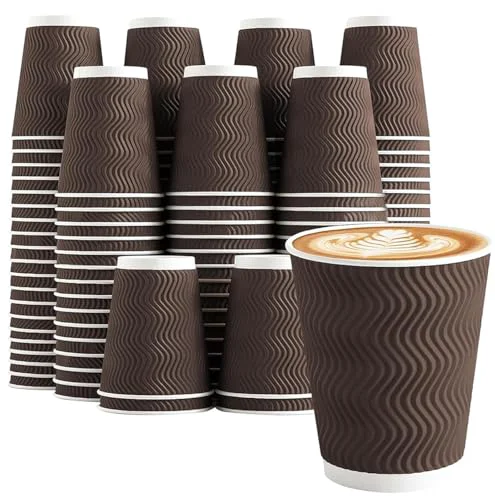 Solid 120 Pack 10 oz Insulated Disposable Paper Coffee Cups Brown 120 Count Next-Generation
