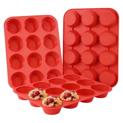 Official Silicone Muffin Pan 3 Pack Regular 12 Cup Muffin Tin for Baking Banana Muffins Cupcakes Egg Muffins 3 Count Stylish