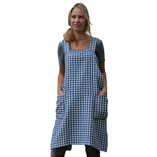 Refined Women’s Pinafore Square Apron Baking Cooking Gardening Works Cross Back Cotton High-Performance