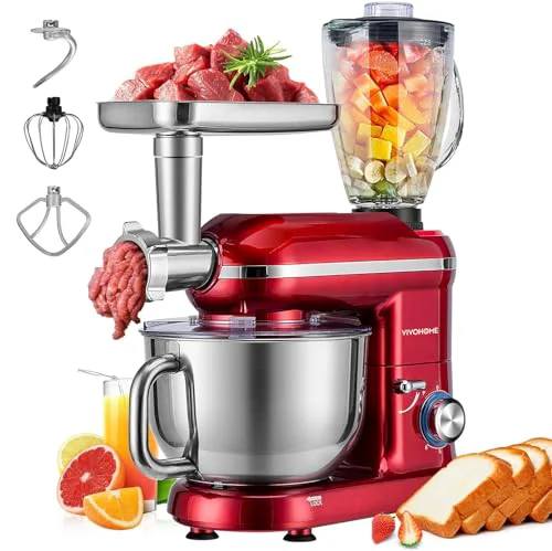 Minimalist 3-in-1 Stand Mixer 6-Quart Tilt-Head Mixer 10 Speeds Red Safe