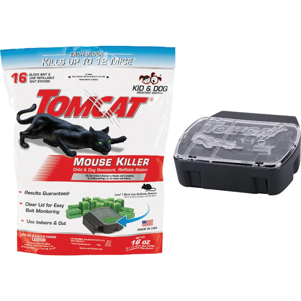 Pure Tomcat Mouse Killer I Refillable Mouse Bait Station 16-Refill Breathable