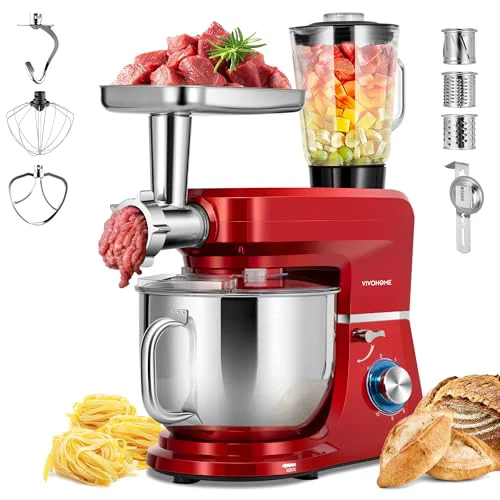 Sustainable 6-in-1 Stand Mixer 8.5-Quart Tilt-Head Mixer 10 Speeds Red Efficient