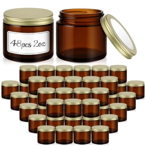 Crafted 48 Pack 2 OZ Small Amber Glass Jars with Gold Metal Lids 48 Count Responsible
