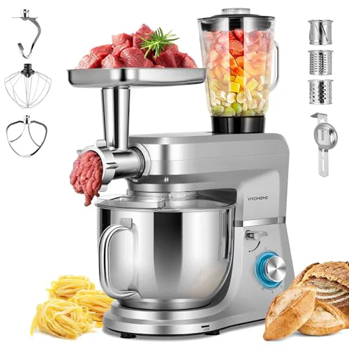 High-Grade 6-in-1 Stand Mixer 8.5-Quart Tilt-Head Mixer 10 Speeds Silver Lightweight