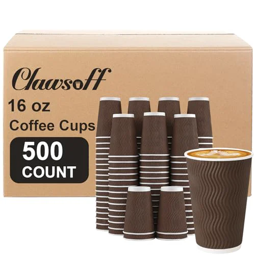 Crafted 500 Pack 16oz Insulated Disposable Paper Coffee Cups Brown 500 Count Trendy