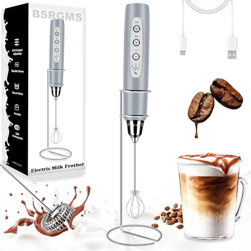 Unique Milk Frother Wand Rechargeable Handheld Whisk Coffee 3 Speed Adjustable Enhanced