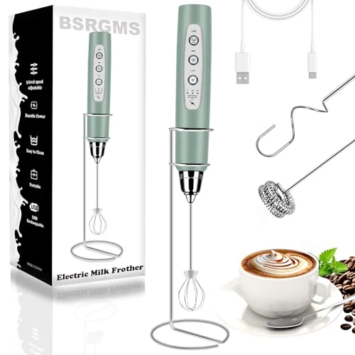 Efficient Milk Frother Wand Rechargeable Handheld Whisk Coffee 3 Speed Adjustable Reliable