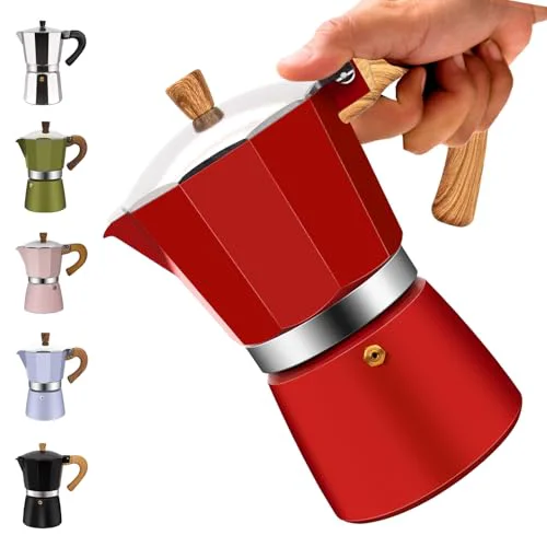 Flexible 12 Cup Aluminum Moka Pot Classic Stovetop Espresso Coffee Maker 600ml 20oz Coffeemaker Percolator Mocha Pot Greca Coffee Maker Cafe Makers for Italian and Cuban Café Brewing Red High-End