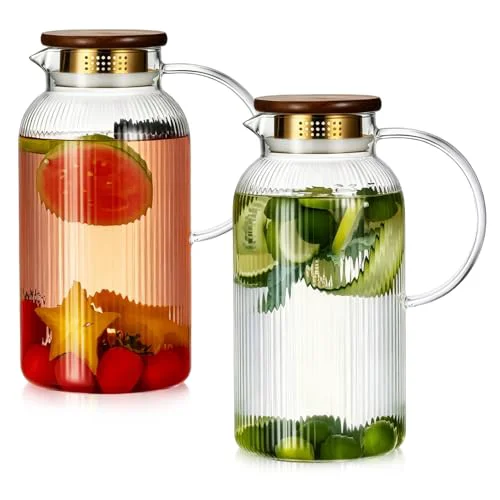 Original Design 2 PACK Glass Pitcher with Lid 2 Count User-Friendly