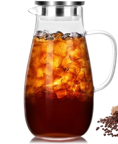 Casual 64oz Glass Borosilicate Pitcher with Lid and Handle for Fridge Trendy