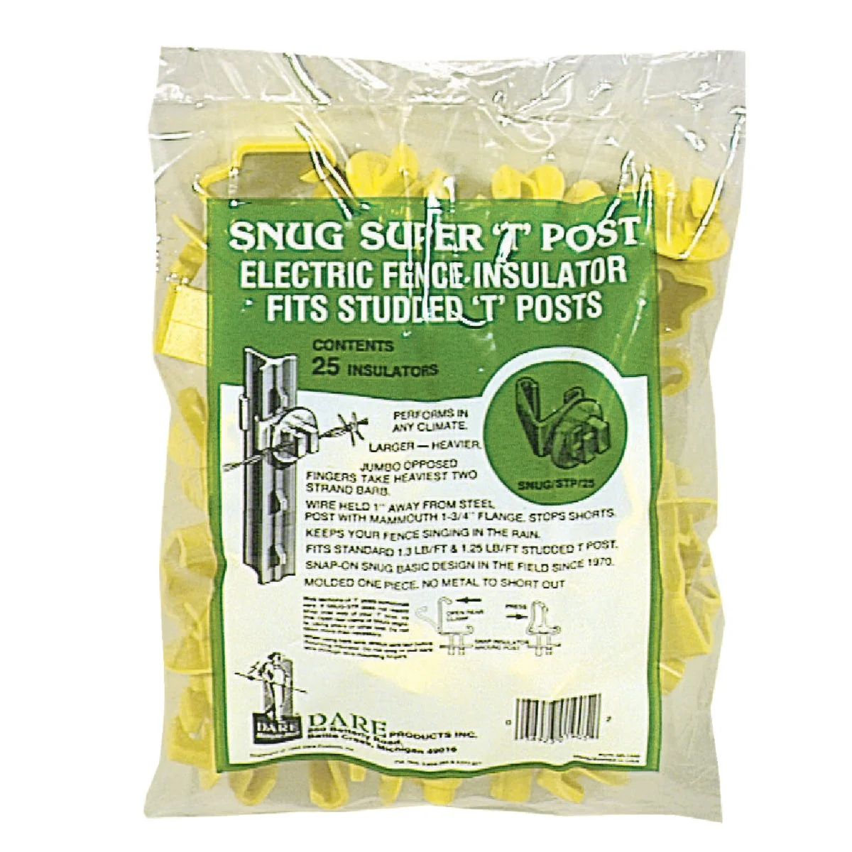 Exclusive Dare Snug Snap-On Yellow Polyethylene Electric Fence Insulator 25-Pack Superior
