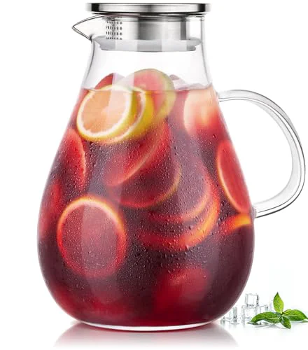 Effective 86oz Borosilicate Glass Pitcher with Lid and Handle Reliable