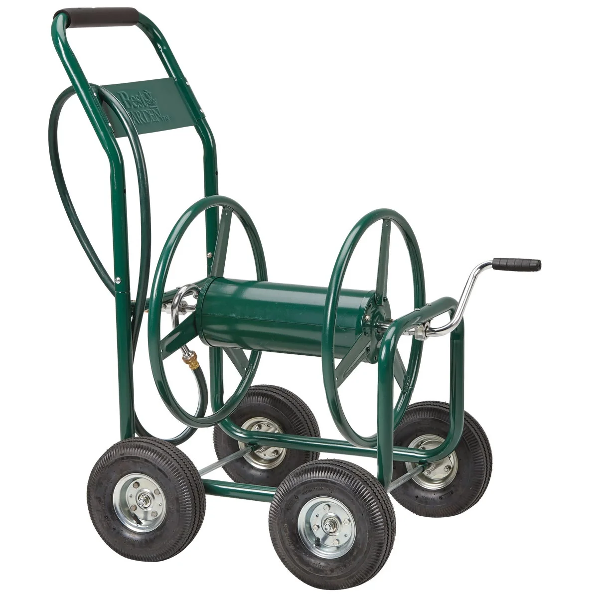 Powerful Garden 300 Ft. x 5 8 In. Green Metal 4-Wheel Portable Hose Reel Contemporary