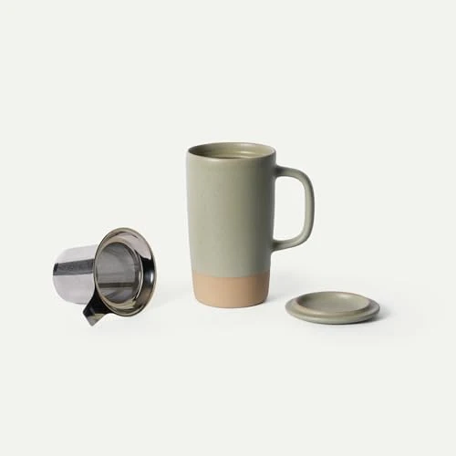 Solid Mora Ceramics Large Tea Mug with Loose Leaf Infuser and Ceramic Lid Premium