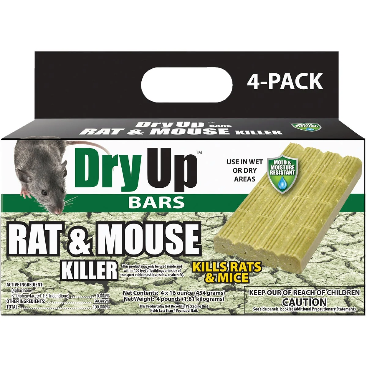 Unique Dry Up Rat Mouse Killer Moisture Resistant Bars 4-Pack Breathable