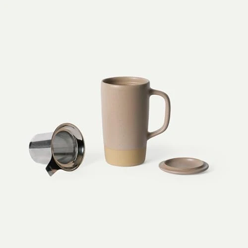Dependable Ceramics Large Tea Mug with Loose Leaf Infuser and Ceramic Lid High-Grade