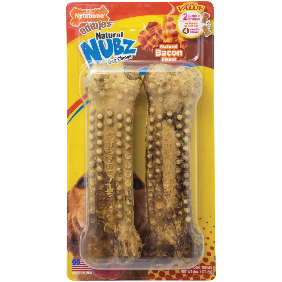 Long-Lasting Nylabone Edibles Natural Nubz Bacon Flavor Dental Dog Treat Chew 2-Pack Professional