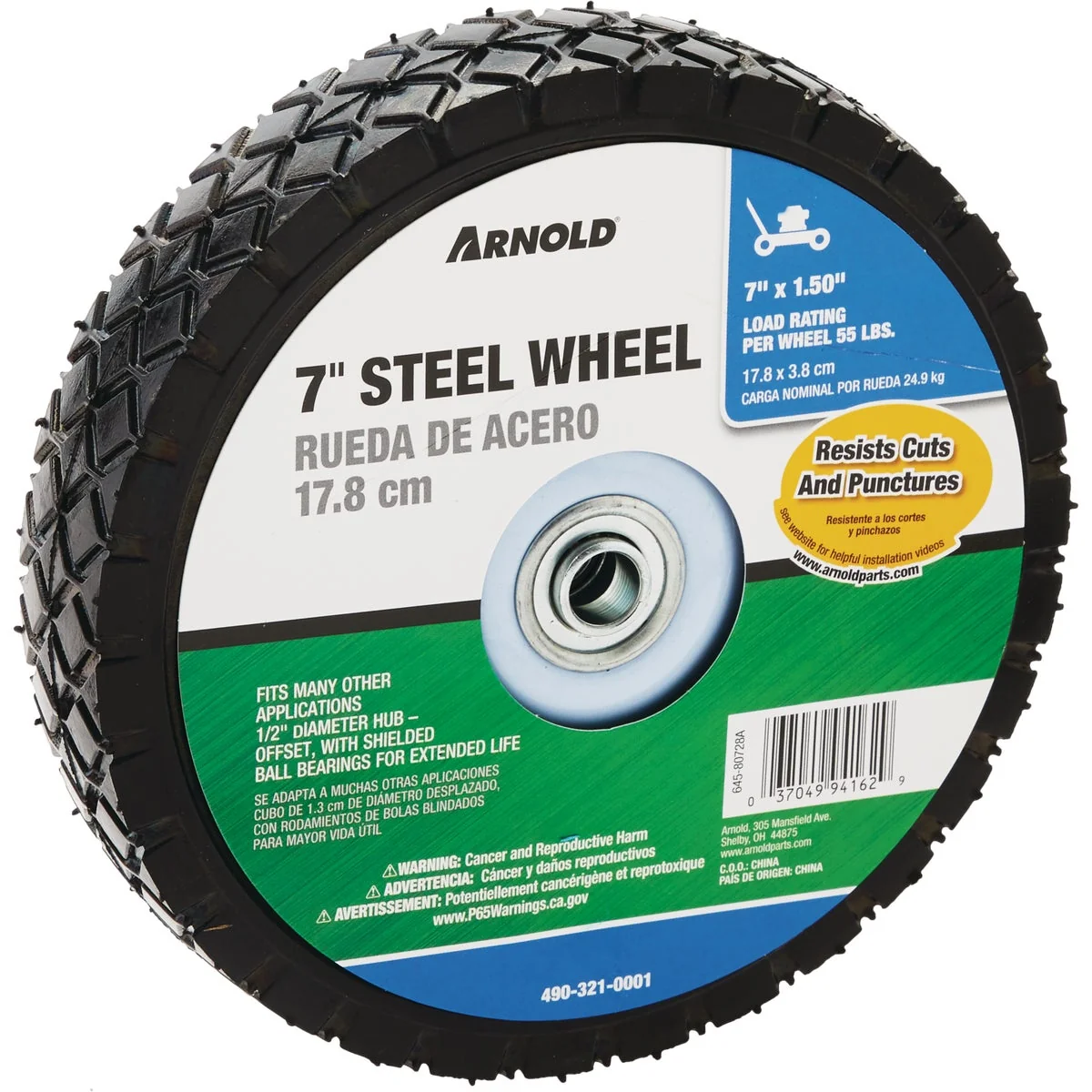 Green Arnold 7×1.5 Offset Hub Wheel Detailed