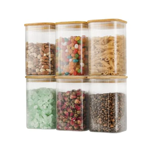 Lightweight 37oz 1.2Qt Square Glass Storage Containers with Lids 6 6 Count Top-Quality