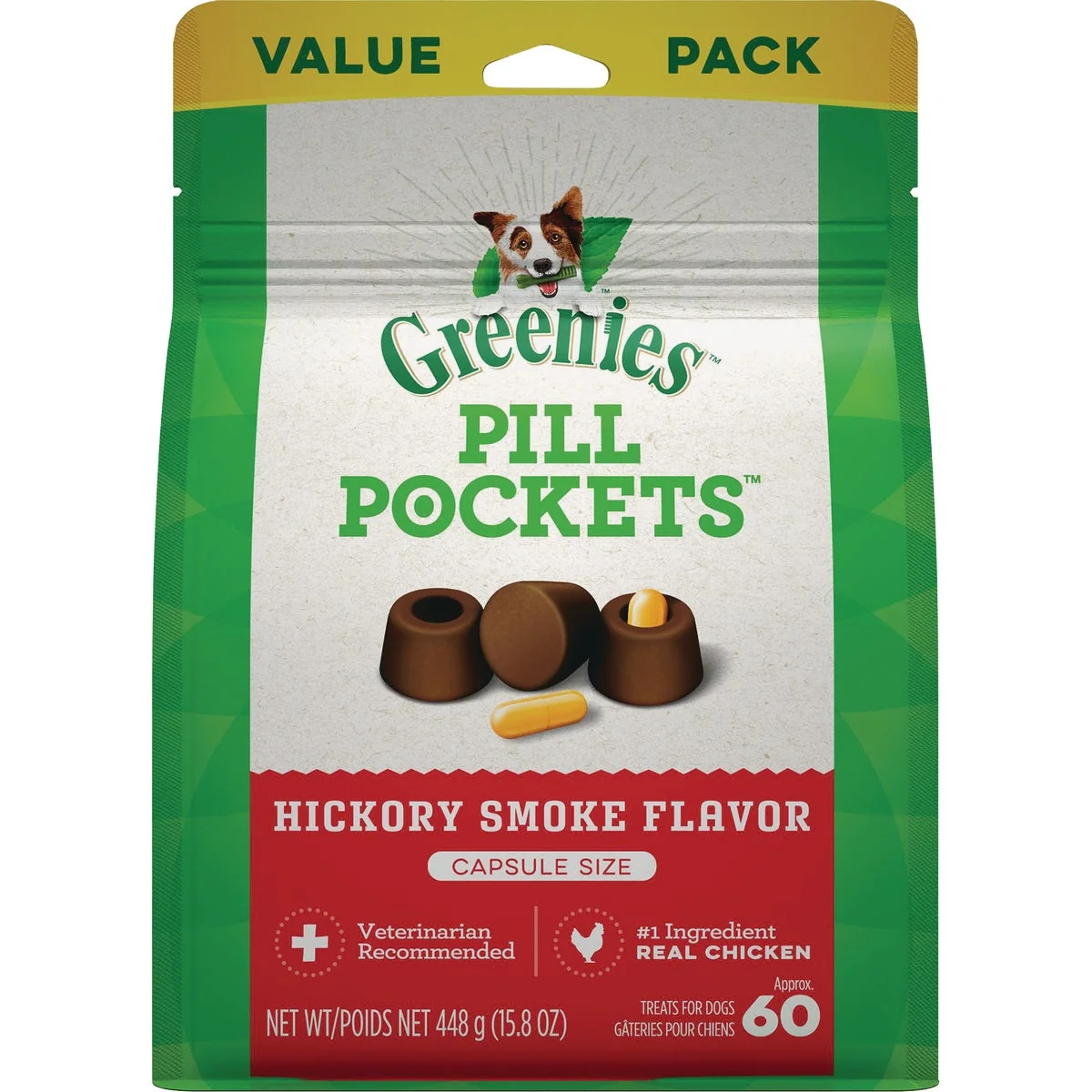 Long-Lasting Greenies Capsule Pill Pockets Hickory Smoke Flavor Chewy Dog Treat 60-Pack Selected