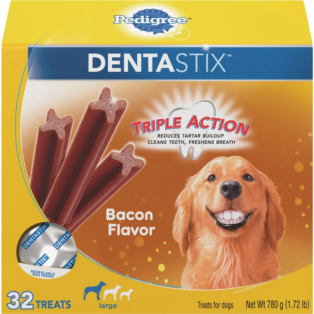Pure Pedigree Dentastix Large Dog Bacon Flavor Dental Dog Treat 32-Pack Smooth