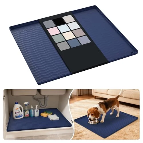 Carefully Designed Waterproof Silicone Under Sink Mat 25” x 22” Shelf Liner for Kitchen and Bathroom Convenient