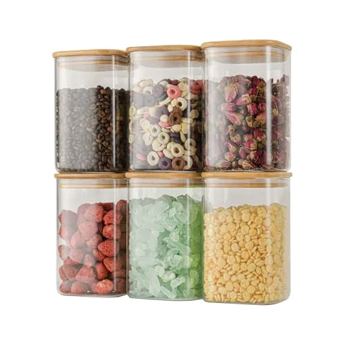 Fast 37oz 1.2Qt 1100ml Square Glass Storage Containers with Lids 6-Pack 6 Count World-Class