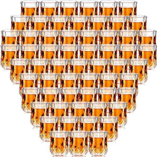 Durable 60 Pcs 1.7 oz Mini Shot Glasses Set Whiskey Tasting Glasses Heavy Duty Base Clear Shot Cup Cute Cordial Mini Wine Cups for Bourbon Trendy