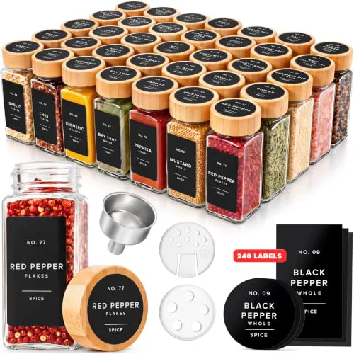 Classic Glass Spice Jars with Label 36 Count Premium