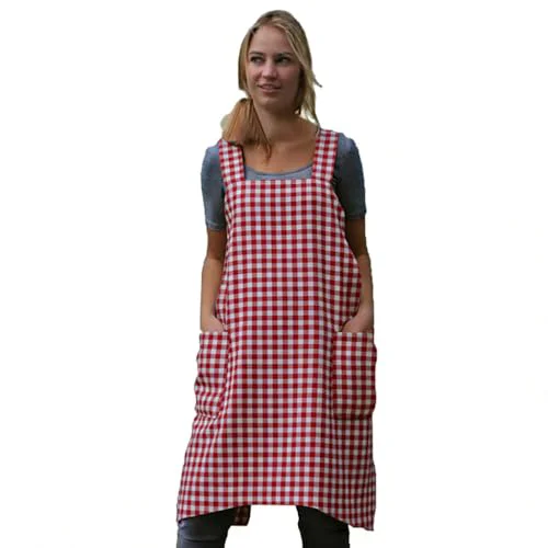 Refined Women’s Pinafore Square Apron Baking Cooking Gardening Works Cross Back Cotton Convenient