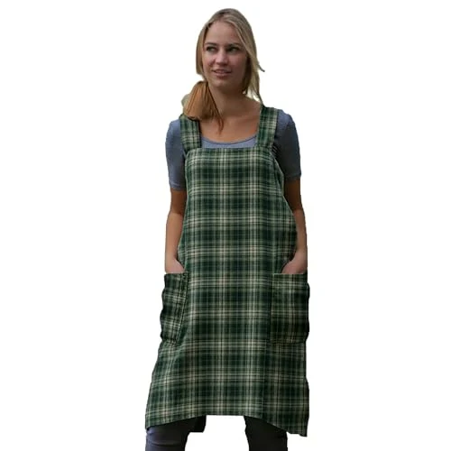 Detailed Women’s Pinafore Square Apron Baking Cooking Gardening Works Cross Back Cotton Organic