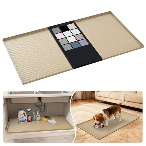 Refined Waterproof Silicone Under Sink Mat 40” x 22” Shelf Liner for Kitchen and Bathroom Long-Lasting