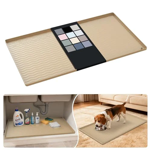 Fine Waterproof Silicone Under Sink Mat 34” x 19” Shelf Liner for Kitchen and Bathroom High-Performance