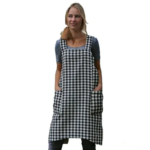 Exclusive Women’s Pinafore Square Apron Baking Cooking Gardening Works Cross Back Cotton Fine