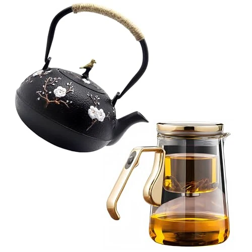 Efficient Magnetic Glass Teapot Set with 40.6oz Cast Iron Kettle for Stovetop Sophisticated