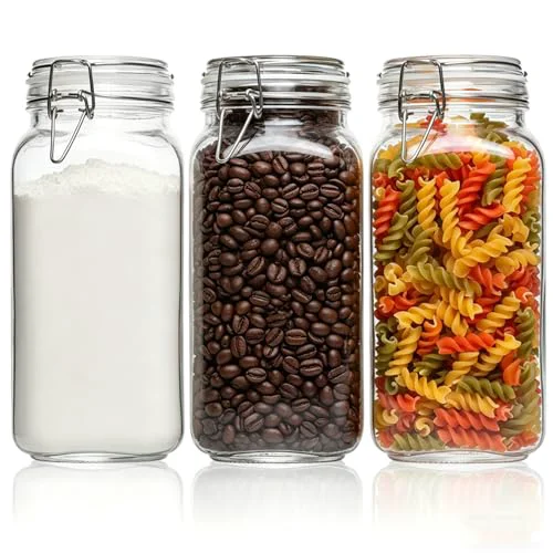 Modern Large Square Glass Jars with Airtight Lids 78 oz 3 Pack Wide Mouth 3 Count Clean