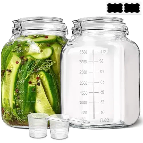 Recyclable Large Square Glass Food Jars 1.1 Gallon 2 Pack for Flour Sugar Rice 2 Count Healthy