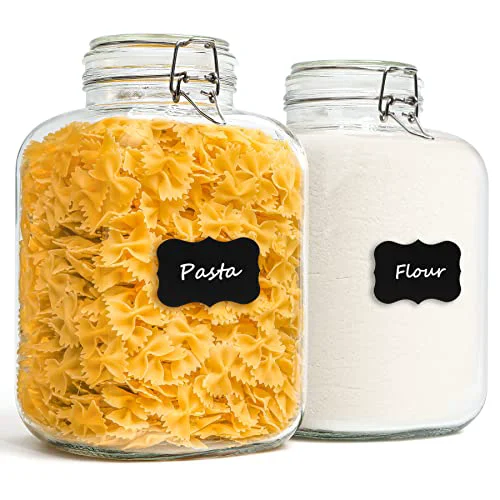 Modern Square Glass Pantry Jars with Airtight Lids 1.1 Gallon 2 Pack Large 2 Count Verified