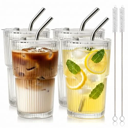 Fine 13oz Iced Coffee Cups with Lids and Straws Verified