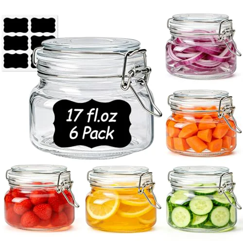 Authentic Square Glass Food Jars 17 oz 6 Pack for Pickling and Herbs Storage 6 Count Carefully Designed