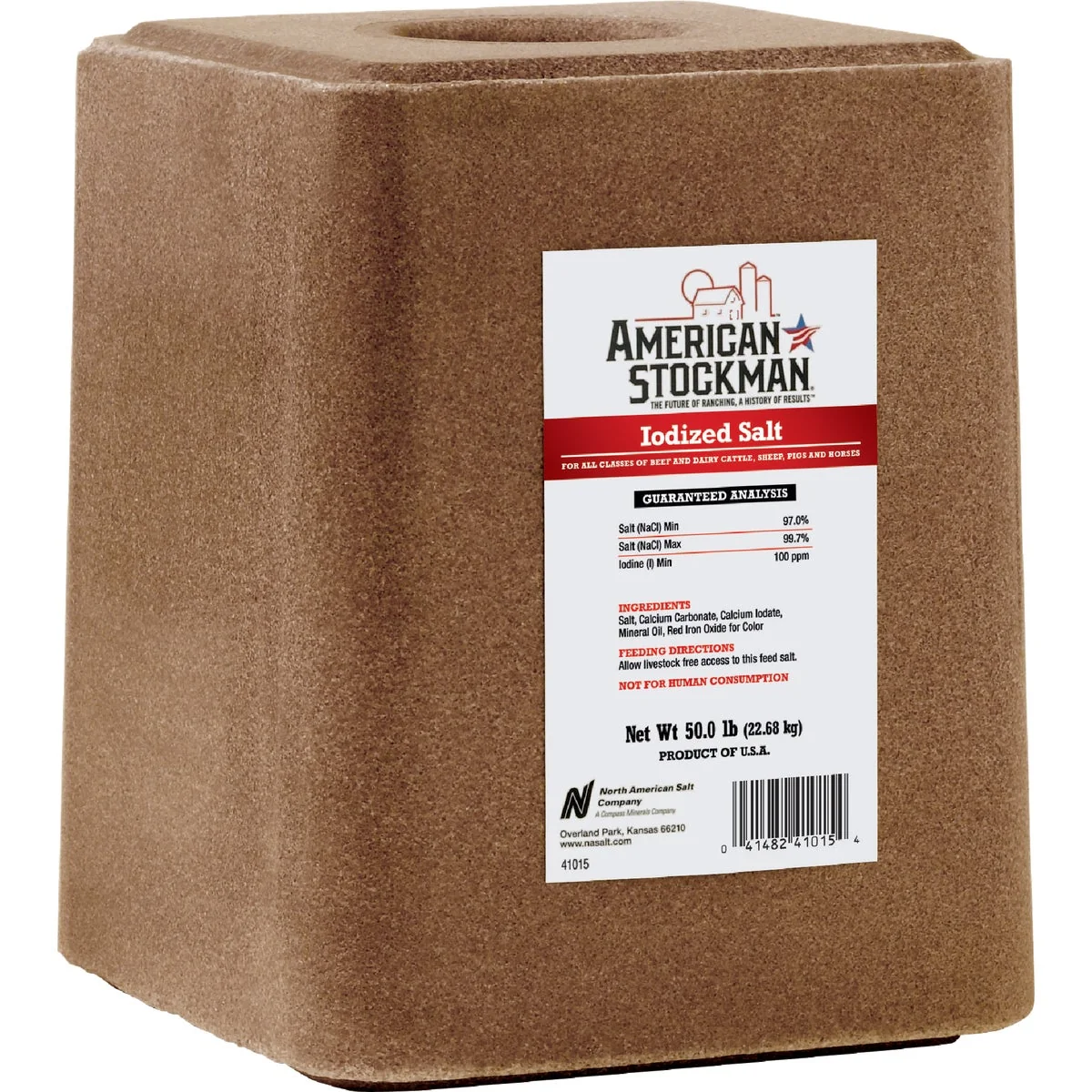 Easy-to-Use American Stockman 50 Lb. Iodized Salt Block Long-Lasting